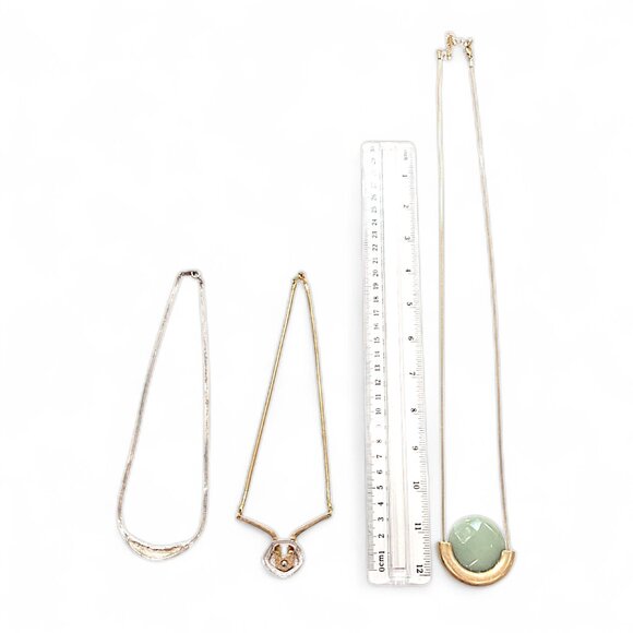 Set Of 3 Statement Pendant Chain Necklace Gold Tone Avon Jade Gemstone Artistry - Picture 5 of 6